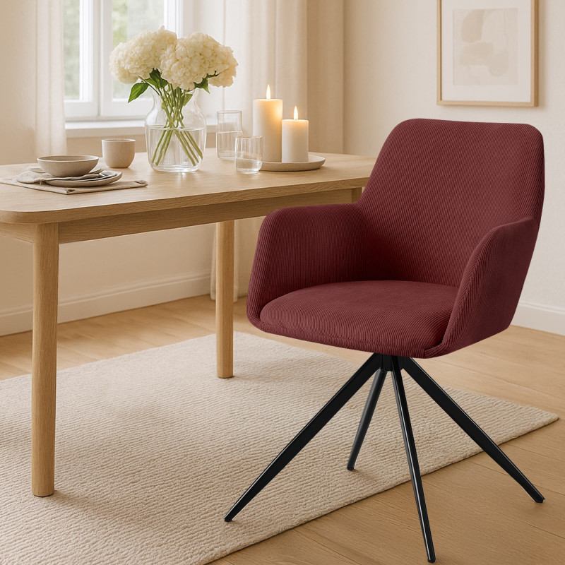 Chaise de salle à manger Olema Cord bordeaux