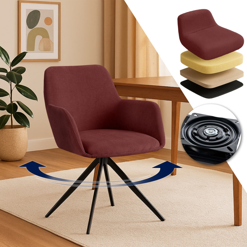 Chaise de salle à manger Olema Cord bordeaux