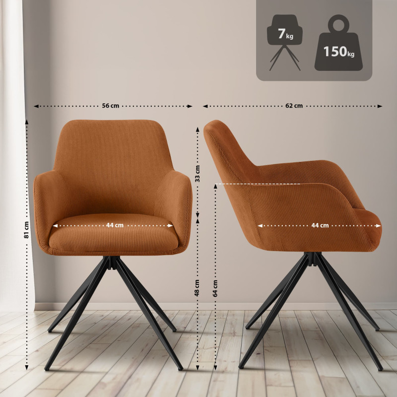 Chaise de salle à manger Olema Cord orange