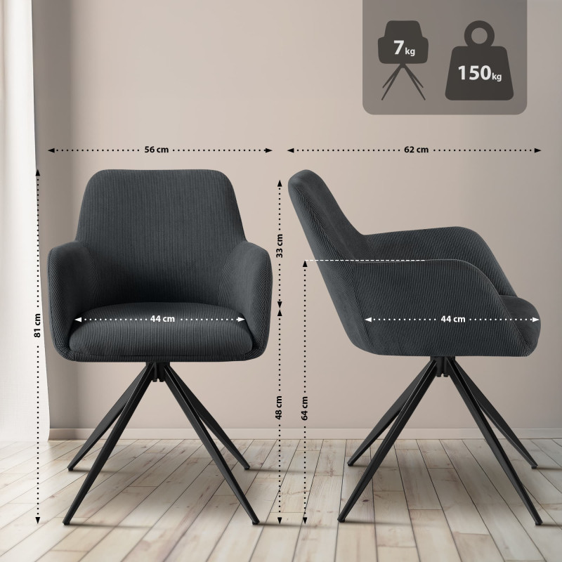 Chaise de salle à manger Olema Cord noir