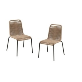 Lot de 2 chaises de jardin - MÈtal avec tissage simple en corde, empilable - Couleur : Epoxy noir - cordes naturelles