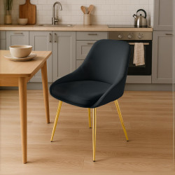 Chaise de salle à manger Elmira en velours, or et noir