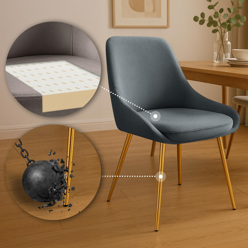 Chaise de salle à manger Elmira en velours, or et anthracite