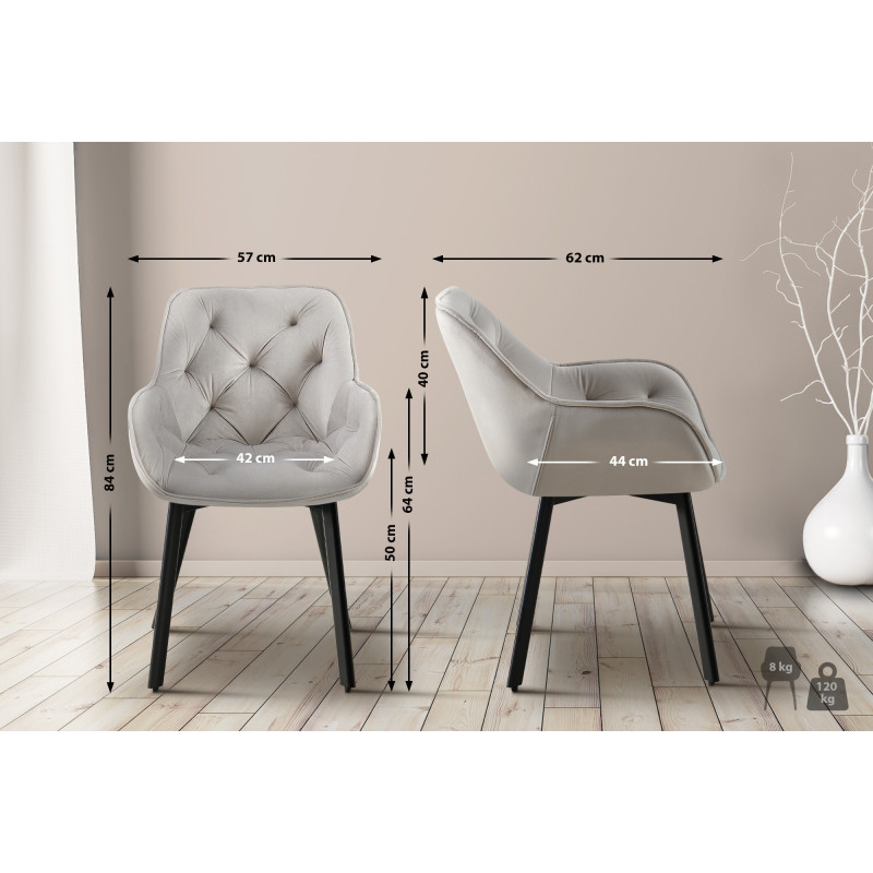 Chaise de salle à manger Antigo, velours gris