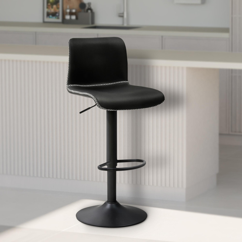 Tabouret de bar Henchy, simili cuir noir