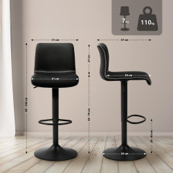 Tabouret de bar Henchy, simili cuir noir
