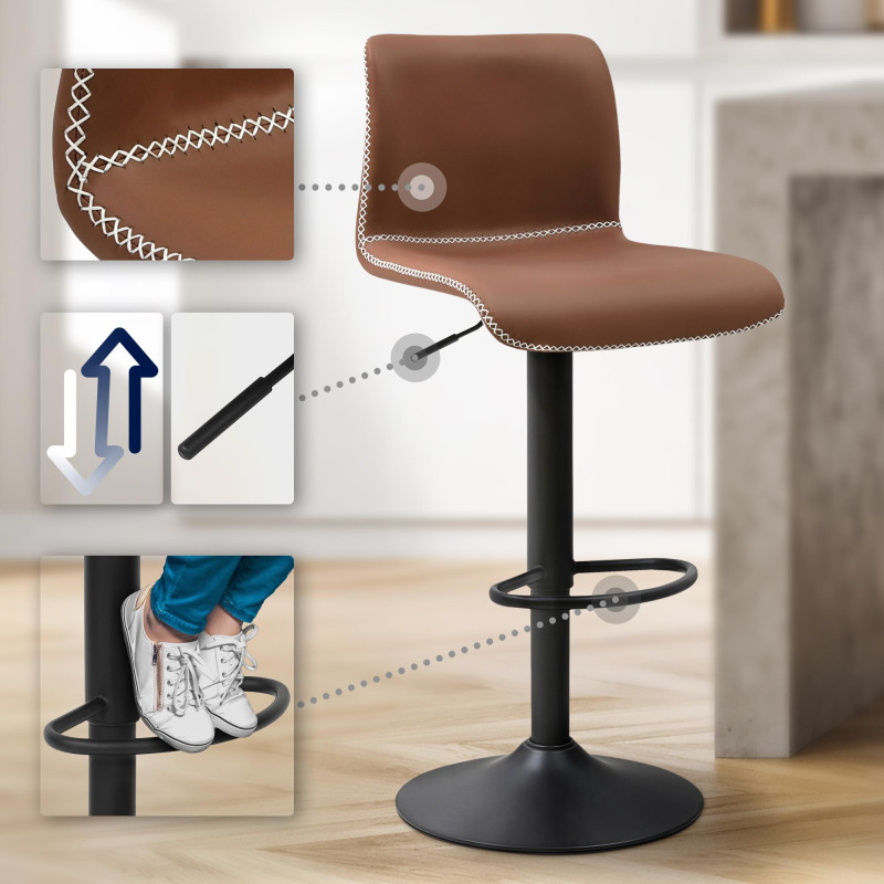 Tabouret de bar Henchy, simili cuir marron