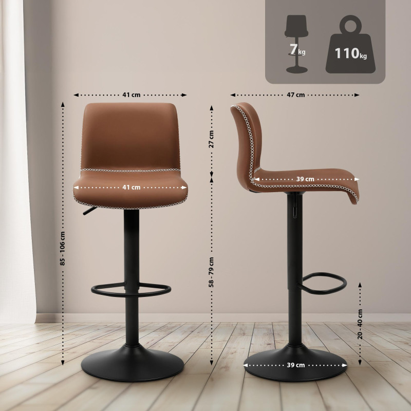 Tabouret de bar Henchy, simili cuir marron