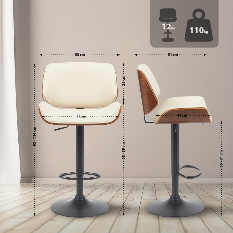Tabouret de bar Beverley B similicuir noyer/crème