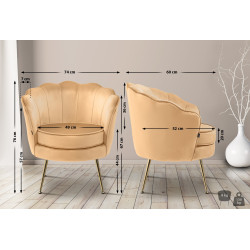 Fauteuil Rosita, velours, jaune