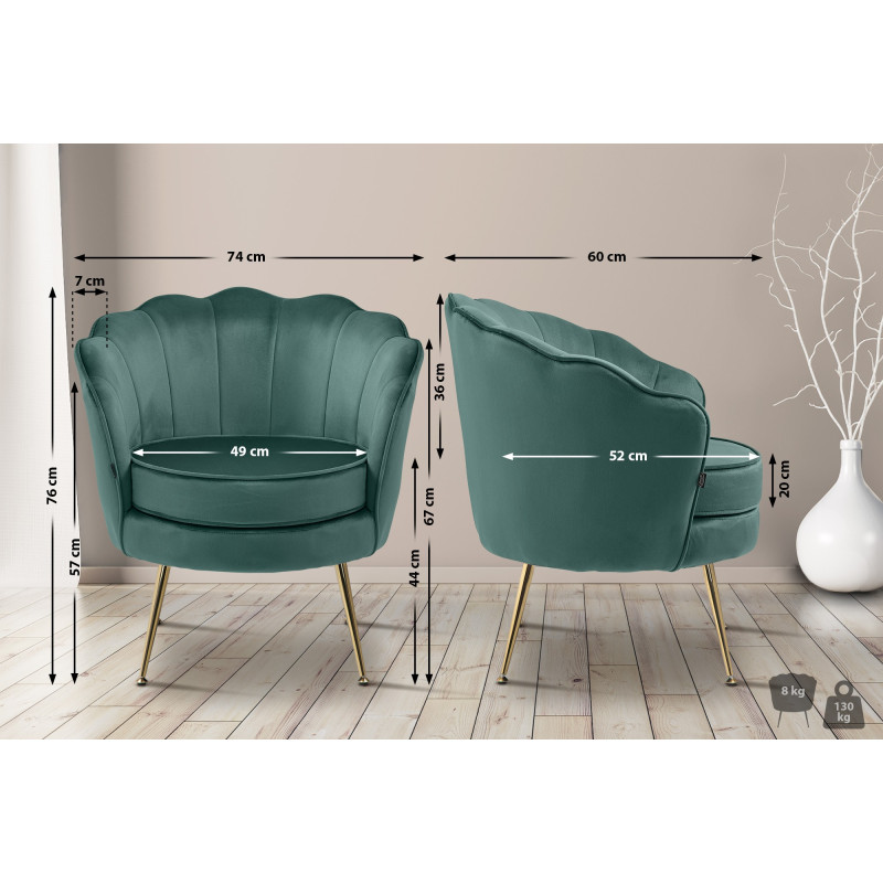 Fauteuil Rosita, velours, vert