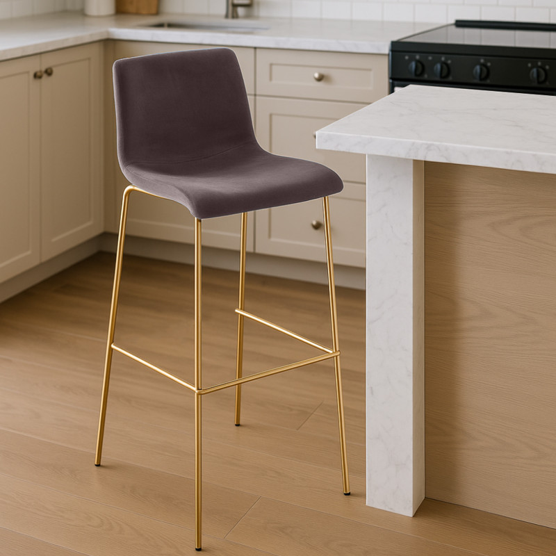 Tabouret de bar Hoover en velours à 4 pieds, doré et marron