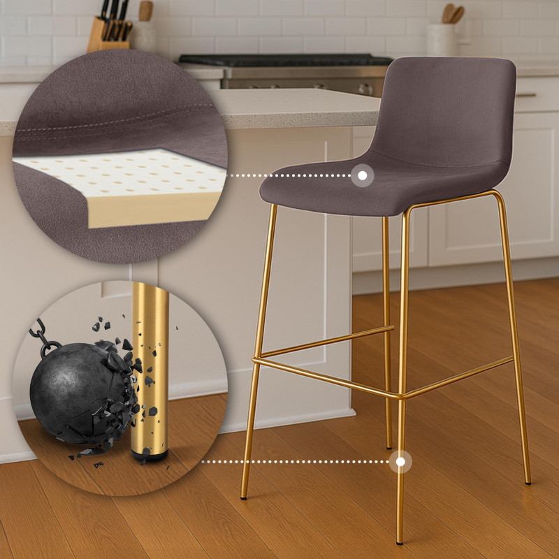 Tabouret de bar Hoover en velours à 4 pieds, doré et marron