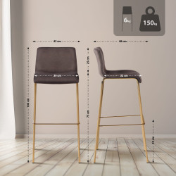 Tabouret de bar Hoover en velours à 4 pieds, doré et marron