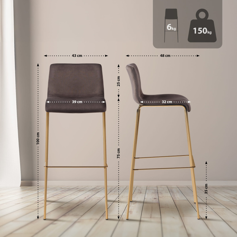 Tabouret de bar Hoover en velours à 4 pieds, doré et marron