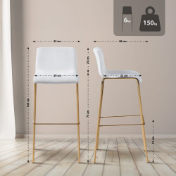 Tabouret de bar 4 pieds en velours Hoover, couleur crème dorée