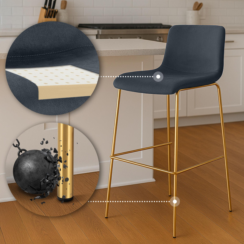 Tabouret de bar Hoover en velours à 4 pieds, doré et noir