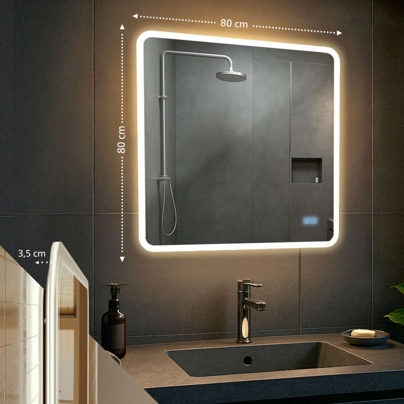 Miroir de salle de bain Jericho 80x80 avec Bluetooth