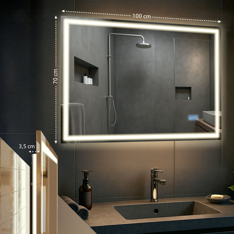 Miroir de salle de bain Jaffrey 70x100 avec Bluetooth
