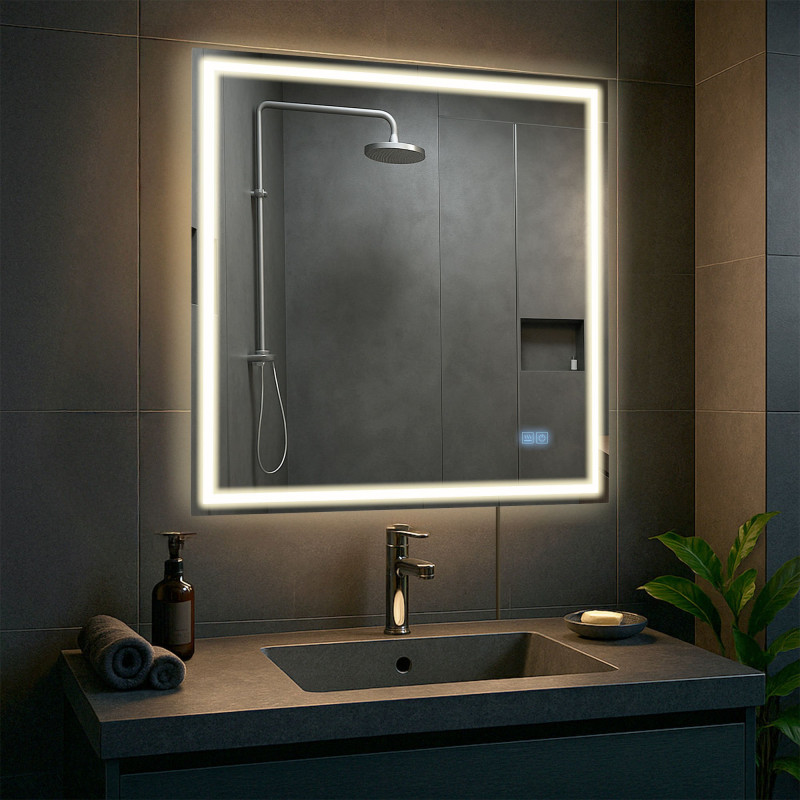 Miroir de salle de bain Jaffrey 80x80 avec Bluetooth