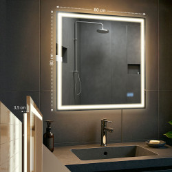 Miroir de salle de bain Jaffrey 80x80 avec Bluetooth