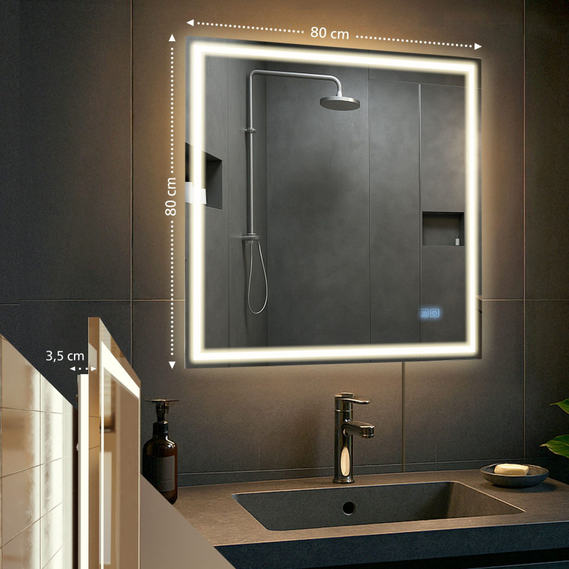 Miroir de salle de bain Jaffrey 80x80 avec Bluetooth
