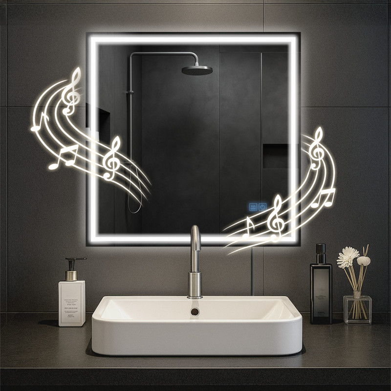 Miroir de salle de bain Jaffrey 80x80 avec Bluetooth