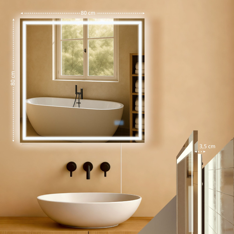 Miroir de salle de bain Jaffrey 80x80 sans Bluetooth