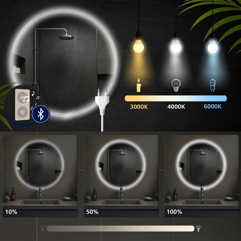 Miroir de salle de bain Laconia 70 avec Bluetooth