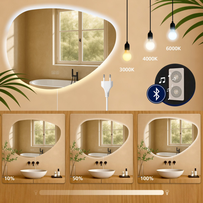Miroir de salle de bain Almafie 65x75 avec Bluetooth