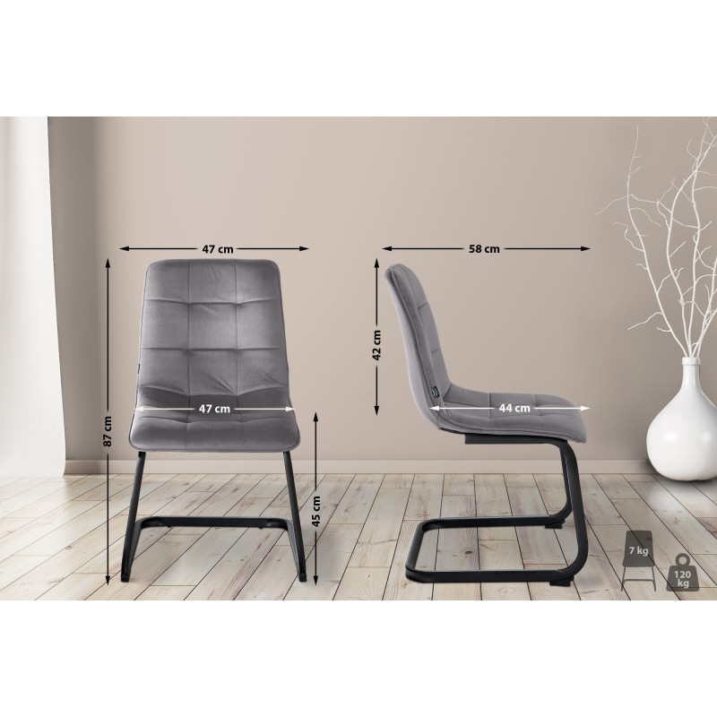 Ensemble de 2 chaises de salle à manger Vermont en velours gris foncé