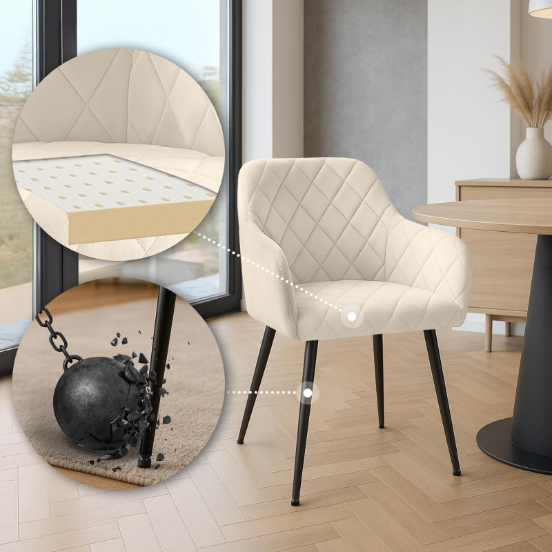 Chaise de salle à manger Monett, velours, B, crème