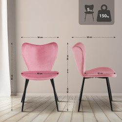 Chaise de salle à manger Maika, velours, rose