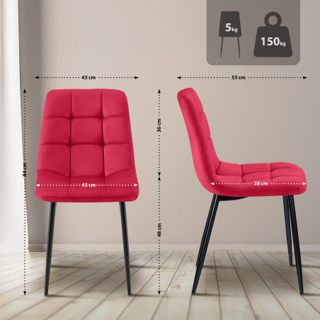 Ensemble de 4 chaises de salle à manger Tilde en velours rouge