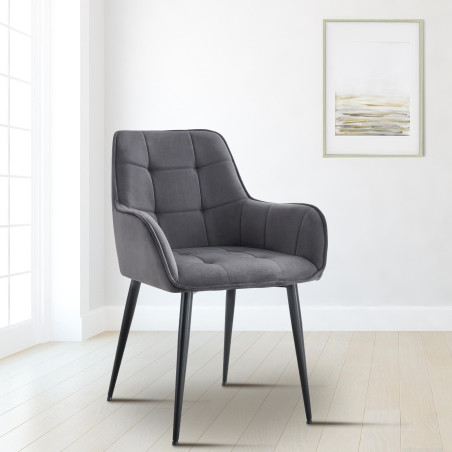 Chaise de salle à manger Ferndale, velours gris foncé