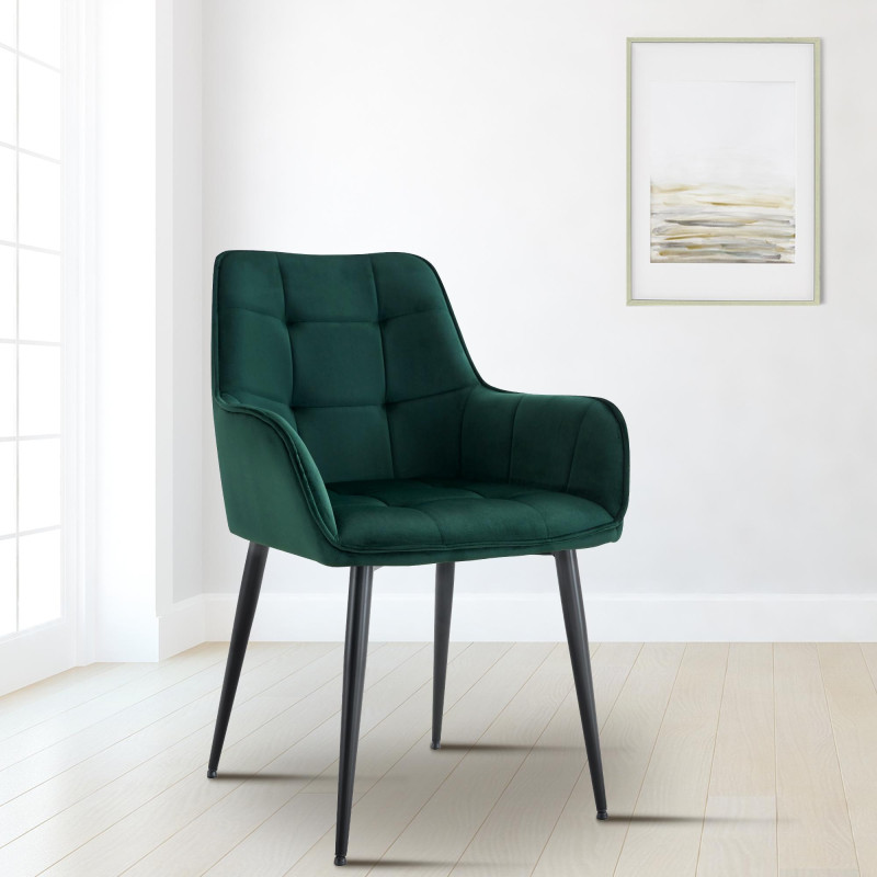 Chaise de salle à manger Ferndale, velours vert foncé
