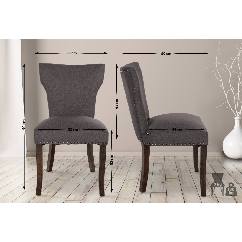 Ensemble de 2 chaises de salle à manger Zadar, tissu antique foncé, gris foncé