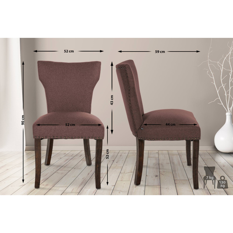 Ensemble de 2 chaises de salle à manger Zadar, tissu marron foncé antique