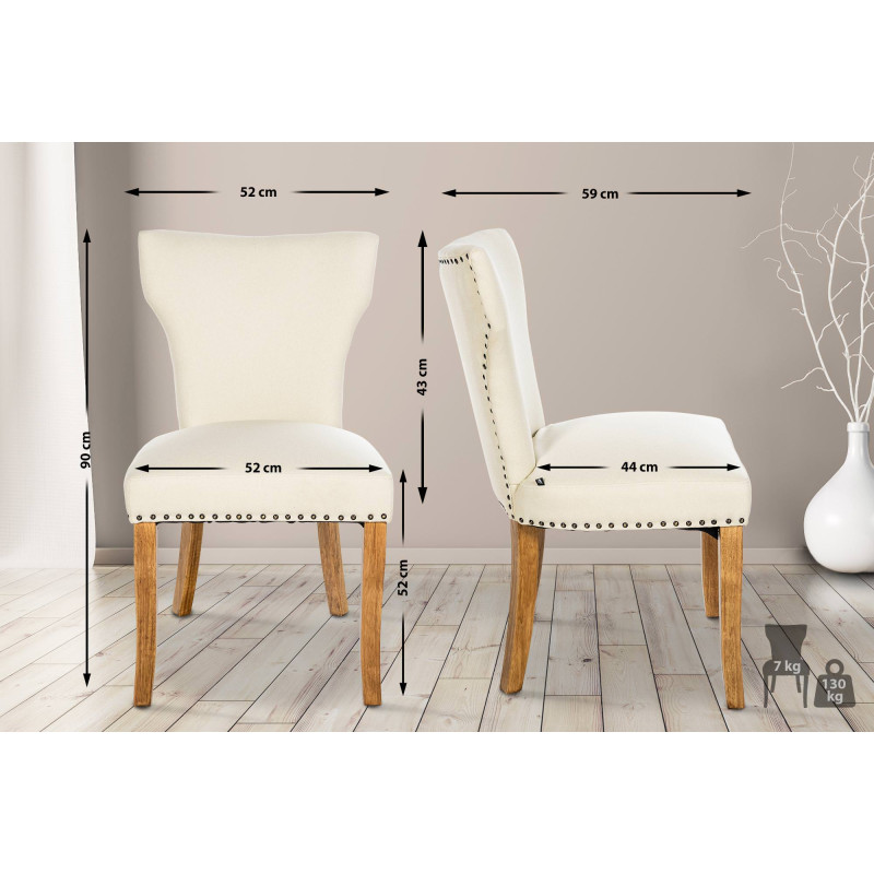 Ensemble de 2 chaises de salle à manger Zadar, tissu crème clair antique
