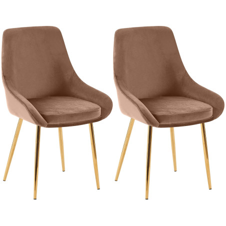 Ensemble de 2 chaises de salle à manger Elmira en velours marron doré