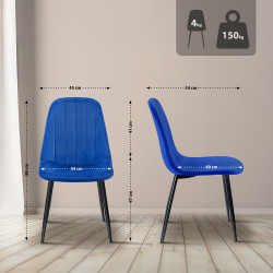 Ensemble de 4 chaises de salle à manger Baxter en velours bleu