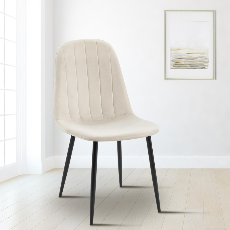 Ensemble de 4 chaises de salle à manger Baxter en velours blanc crème