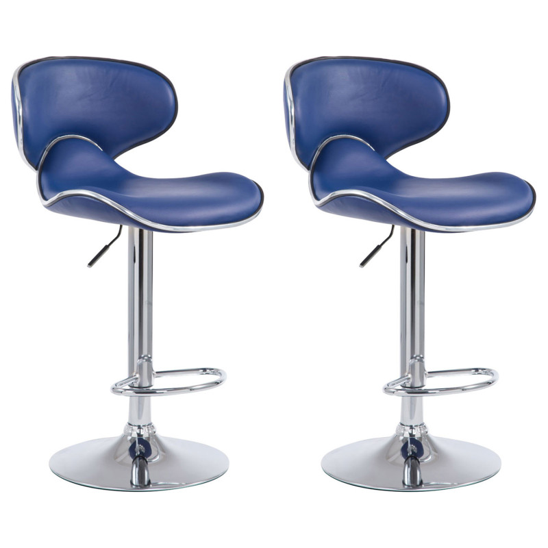 Lot de 2 tabourets de bar Las Vegas V2 simili cuir chromé bleu