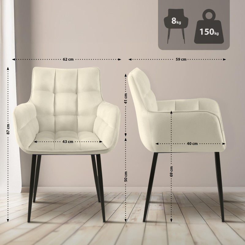 Fauteuil Tirana, velours, crème