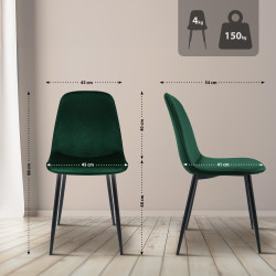 Ensemble de 2 chaises de salle à manger Maryam en velours vert