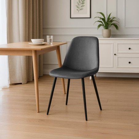 Chaise de salle à manger Maryam, velours gris foncé