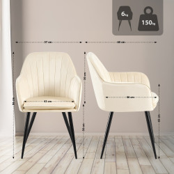 Chaise de salle à manger Cheryl, velours, noir et crème