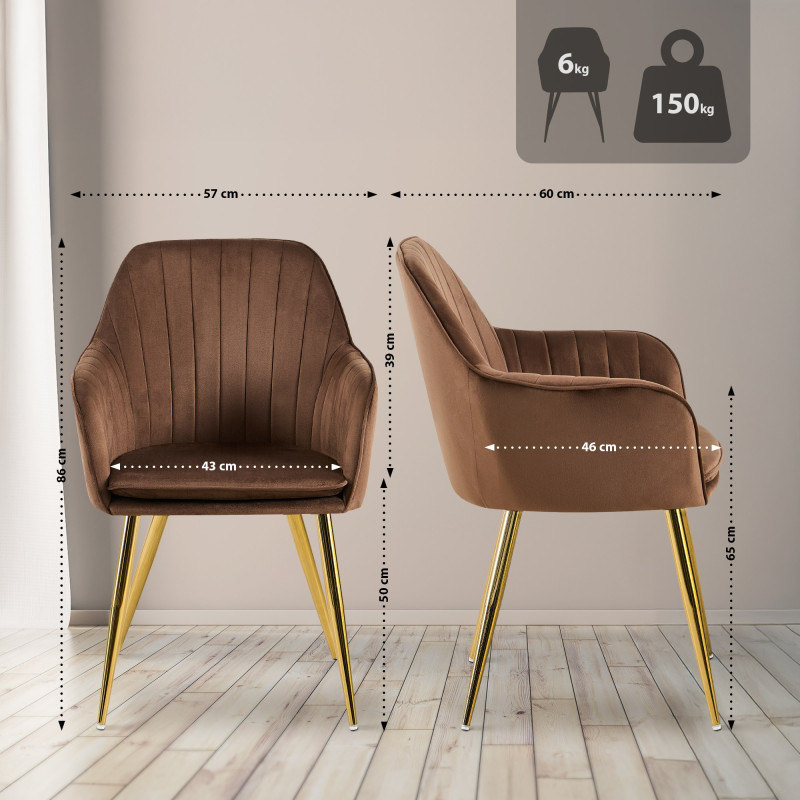 Chaise de salle à manger Cheryl, velours, brun doré