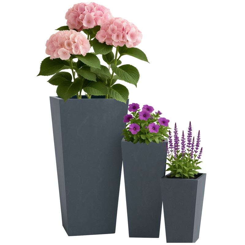 Lot de 3 pots de fleurs 2 anthracite