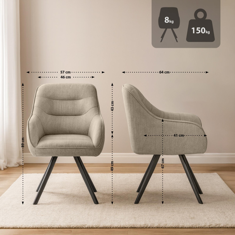 Chaise Pettuli, tissu taupe